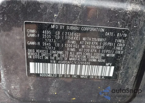 2019 Subaru Outback 2.5I Premium from USA, damaged, VIN 4S4BSAFC7K3295606